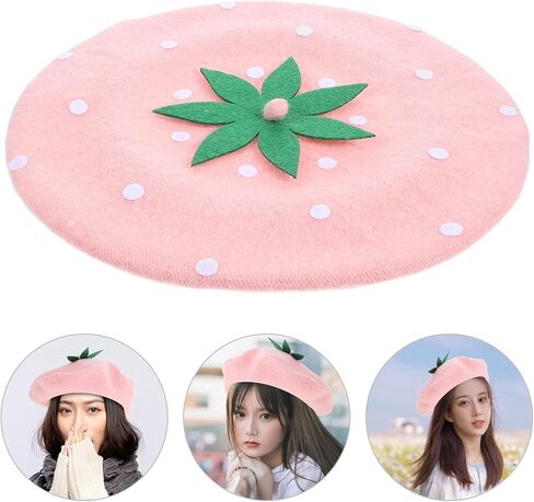 NOLITOY Pink Wool Beret Hat for Women, French-Inspired Berry Mushroom Painter Cap, Adult Size 56-58cm, Autumn Winter Party and Cosplay Accessory in Saudi Arabia