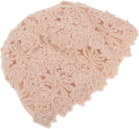 ARTIBETTER Flower Hollow Knitted Beret Hat Women Warm Ear Protection Winter Outdoor Fashion Bowler Cap Beige in Saudi Arabia