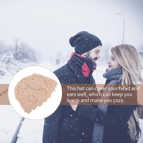 ARTIBETTER Flower Hollow Knitted Beret Hat Women Warm Ear Protection Winter Outdoor Fashion Bowler Cap Beige in Saudi Arabia