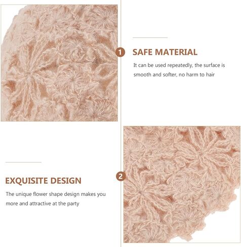 ARTIBETTER Flower Hollow Knitted Beret Hat Women Warm Ear Protection Winter Outdoor Fashion Bowler Cap Beige in Saudi Arabia