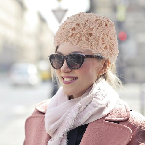 ARTIBETTER Flower Hollow Knitted Beret Hat Women Warm Ear Protection Winter Outdoor Fashion Bowler Cap Beige in Saudi Arabia