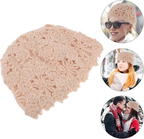 ARTIBETTER Flower Hollow Knitted Beret Hat Women Warm Ear Protection Winter Outdoor Fashion Bowler Cap Beige in Saudi Arabia