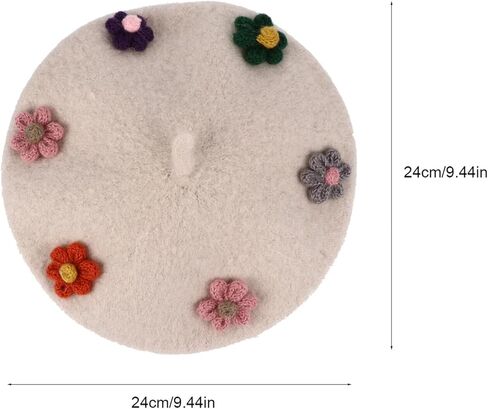 قبعة VALICLUD من الصوف على شكل زهرة، قبعة صغيرة للرسام الدافئ، قبعة صوف للخريف والشتاء مع زخرفة الأزهار، قبعة الفنان باللون البيج الناعم in Kuwait