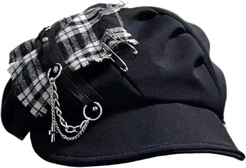 Novelty Berets with Tartan Metal Chain Painter Hat British Cabbie for Autumn Winter Fashion for Daily Wear Music Festival BER in Saudi Arabia