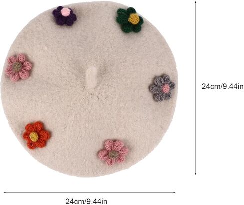 PartyKindom Flower Beret Hat Woolen Warm Beanie Painter Cap for Autumn Winter Wear Decorative Fashion Accessories Beige in Saudi Arabia