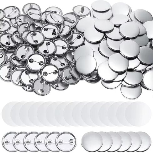 100Sets Blank Round Badges, Metal Pin Badge Kit for Button Maker Machine, Includes Metal Shells Back Cover and Clear Film in Saudi Arabia