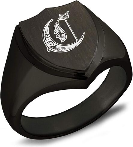 Stainless Steel Letter C Initial Royal Monogram Shield Biker Style Polished Ring in Saudi Arabia