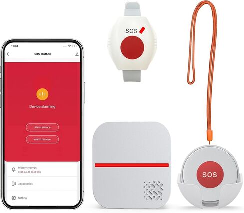 أنظمة تنبيه الحياة لمقدمي الرعاية عبر WiFi لكبار السن بدون رسوم شهرية، أنظمة تنبيه طبية للتحكم في التطبيقات لكبار السن، 1 زر اتصال مقاوم للماء + 1 زر ساعة، 1 جهاز استقبال (يدعم فقط شبكة Wi-Fi بسرعة 2.4 جيجا هرتز) in Kuwait