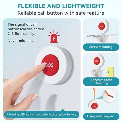 أنظمة تنبيه الحياة لمقدمي الرعاية عبر WiFi لكبار السن بدون رسوم شهرية، أنظمة تنبيه طبية للتحكم في التطبيقات لكبار السن، 1 زر اتصال مقاوم للماء + 1 زر ساعة، 1 جهاز استقبال (يدعم فقط شبكة Wi-Fi بسرعة 2.4 جيجا هرتز) in Kuwait