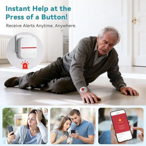 أنظمة تنبيه الحياة لمقدمي الرعاية عبر WiFi لكبار السن بدون رسوم شهرية، أنظمة تنبيه طبية للتحكم في التطبيقات لكبار السن، 1 زر اتصال مقاوم للماء + 1 زر ساعة، 1 جهاز استقبال (يدعم فقط شبكة Wi-Fi بسرعة 2.4 جيجا هرتز) in Kuwait