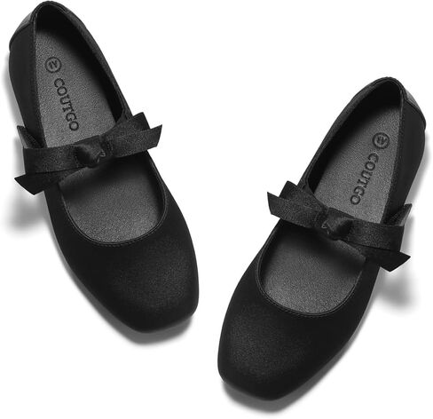 أحذية Coutgo Girls Mary Jane Dress Shoes، أحذية زهرة فتاة، أحذية باليه مسطحة من الساتان لحفلات الزفاف، أحذية مدرسية in Kuwait