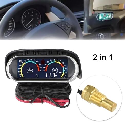 مقياس درجة حرارة الزيت 2 في 1 LCD مقياس درجة حرارة الماء للسيارة مع إنذار الفولتميتر، مستشعر 10 مم، مناسب للسيارات والشاحنات 12 فولت-24 فولت in Saudi Arabia