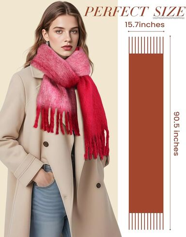 Winter Scarf for Women - Mohair Winter Scarf 91"×16", Soft Warm Scarves for Women/Men, Soft Chunky Cashmere Scarfs in Kuwait