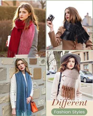 Winter Scarf for Women - Mohair Winter Scarf 91"×16", Soft Warm Scarves for Women/Men, Soft Chunky Cashmere Scarfs in Kuwait