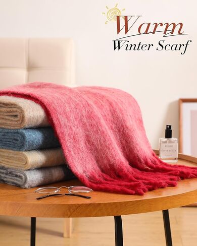 Winter Scarf for Women - Mohair Winter Scarf 91"×16", Soft Warm Scarves for Women/Men, Soft Chunky Cashmere Scarfs in Kuwait