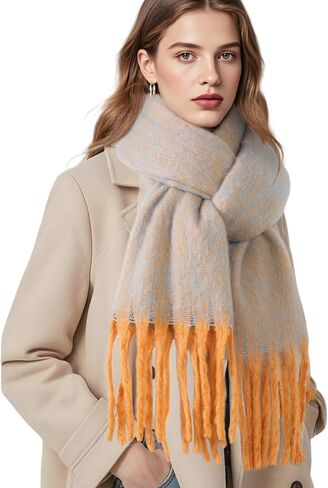 Winter Scarf for Women - Mohair Winter Scarf 91"×16", Soft Warm Scarves for Women/Men, Soft Chunky Cashmere Scarfs in Kuwait