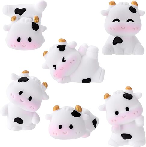 6pcs Mini Cow Car Dashboard Decor, 6 Styles Cute Cow Print Car Accessories, Playful Cows Rear View Mirror Ornaments Decorations for Offices, Home in Kuwait