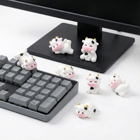 6pcs Mini Cow Car Dashboard Decor, 6 Styles Cute Cow Print Car Accessories, Playful Cows Rear View Mirror Ornaments Decorations for Offices, Home in Kuwait