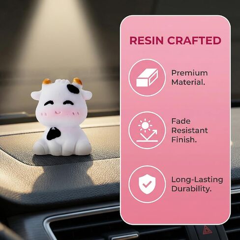 6pcs Mini Cow Car Dashboard Decor, 6 Styles Cute Cow Print Car Accessories, Playful Cows Rear View Mirror Ornaments Decorations for Offices, Home in Kuwait