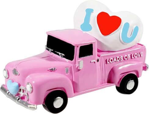 Wowagoga Valentine's Day Resin Truck - 4.5 Inch Mini Pink Heart-Shaped Figurine with Light up Romantic Tabletop Display for Couples and Home Decor in Saudi Arabia