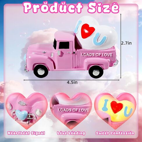 Wowagoga Valentine's Day Resin Truck - 4.5 Inch Mini Pink Heart-Shaped Figurine with Light up Romantic Tabletop Display for Couples and Home Decor in Saudi Arabia