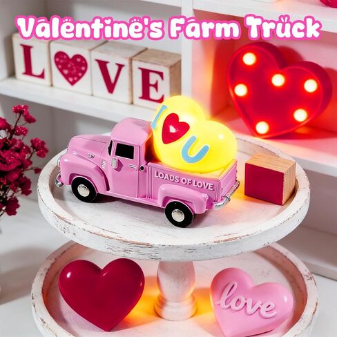 Wowagoga Valentine's Day Resin Truck - 4.5 Inch Mini Pink Heart-Shaped Figurine with Light up Romantic Tabletop Display for Couples and Home Decor in Saudi Arabia