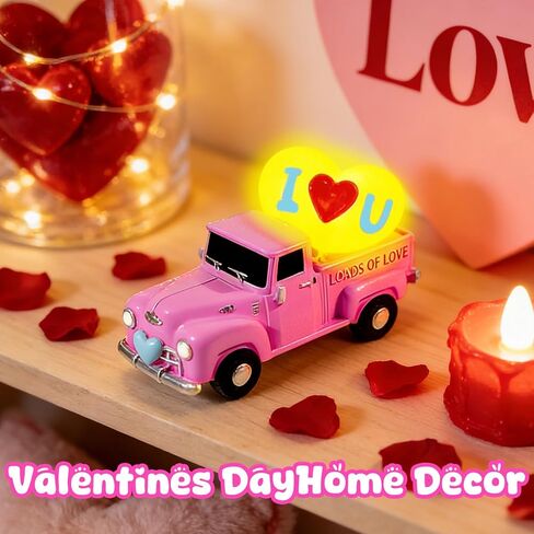 Wowagoga Valentine's Day Resin Truck - 4.5 Inch Mini Pink Heart-Shaped Figurine with Light up Romantic Tabletop Display for Couples and Home Decor in Saudi Arabia