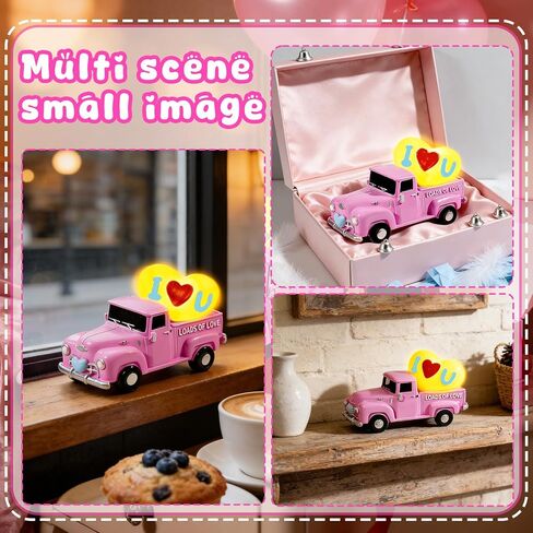 Wowagoga Valentine's Day Resin Truck - 4.5 Inch Mini Pink Heart-Shaped Figurine with Light up Romantic Tabletop Display for Couples and Home Decor in Saudi Arabia