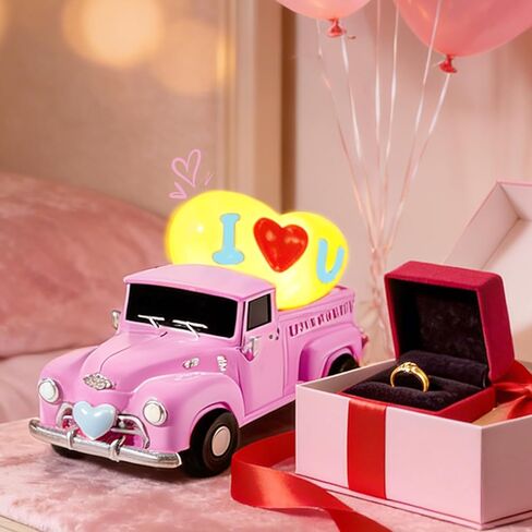 Wowagoga Valentine's Day Resin Truck - 4.5 Inch Mini Pink Heart-Shaped Figurine with Light up Romantic Tabletop Display for Couples and Home Decor in Saudi Arabia