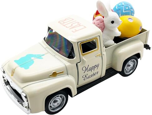 Easter Decorations - Mini pink Metal Truck with Easter Eggs & Bunny, Easter Tiered Tray Decor for Table, Easter Village Houses, Spring Farm-Style Pickup Truck for Home Kitchen Office Keepsake Gifts in Saudi Arabia