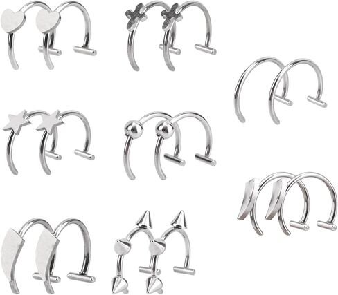16pcs Fake Lip Rings Set, Stainless Steel Non-Piercing Lip Cuff Adjustable Vampire Teeth Clip-on Jewelry for Women & Men (Silver) in Saudi Arabia