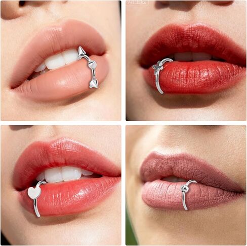 16pcs Fake Lip Rings Set, Stainless Steel Non-Piercing Lip Cuff Adjustable Vampire Teeth Clip-on Jewelry for Women & Men (Silver) in Saudi Arabia