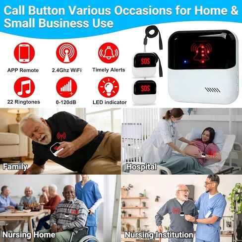 WiFi Caregiver Pager Medical Alert Systems for Seniors No Monthly Fee App Control Alert Button for Seniors at Home,2 Call Button and 1 Receiver,for Elderly,Patients,Disabled in Saudi Arabia