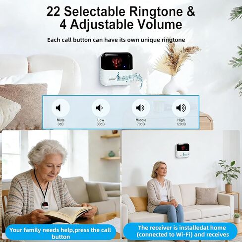 WiFi Caregiver Pager Medical Alert Systems for Seniors No Monthly Fee App Control Alert Button for Seniors at Home,2 Call Button and 1 Receiver,for Elderly,Patients,Disabled in Saudi Arabia