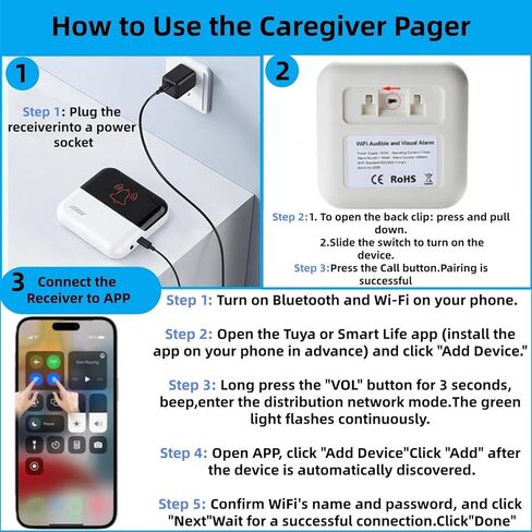 WiFi Caregiver Pager Medical Alert Systems for Seniors No Monthly Fee App Control Alert Button for Seniors at Home,2 Call Button and 1 Receiver,for Elderly,Patients,Disabled in Saudi Arabia