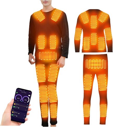 Heated Thermal Underwear Set with Smart APP Dual Control 24 Heating Zones Fleece Lined Base Layer Top Bottom Set in Saudi Arabia