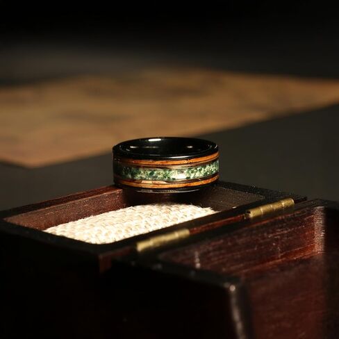 Moss Agate Whiskey Barrel Men’s Wedding Band – 8mm Black Tungsten Ring, Comfort Fit Rustic Ring for Him, Handmade Gift, Gift for him, Mens Ring in Saudi Arabia