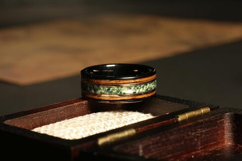 Moss Agate Whiskey Barrel Men’s Wedding Band – 8mm Black Tungsten Ring, Comfort Fit Rustic Ring for Him, Handmade Gift, Gift for him, Mens Ring in Saudi Arabia