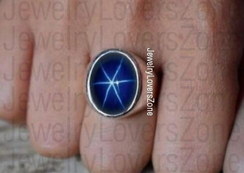 6-Ray Star Sapphire Ring Elegant Men's Sapphire 925 Sterling Silver Ring Handmade Jewelry Perfect for Engagement or Promise in Saudi Arabia
