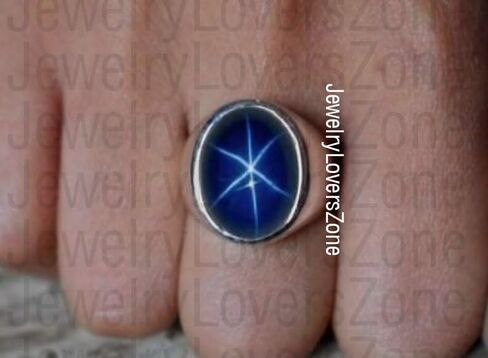 6-Ray Star Sapphire Ring Elegant Men's Sapphire 925 Sterling Silver Ring Handmade Jewelry Perfect for Engagement or Promise in Saudi Arabia