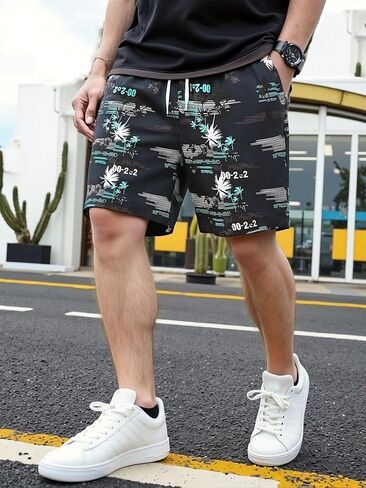 Men's Casual Shorts with Floral Print, Lightweight & Quick-Dry, Travel & Sports, Machine Washable, Streetwear Style in Saudi Arabia