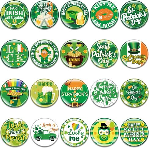 MTLEE 60 Pieces St Patrick's Day Buttons Shamrock Irish Badge Decorations Novelty Jewelry Pins for Hats and Shirts Saint Patricks Day Accessories Kids Party Decorations, 20 Styles in Saudi Arabia