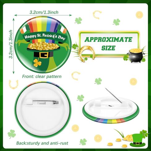 MTLEE 60 Pieces St Patrick's Day Buttons Shamrock Irish Badge Decorations Novelty Jewelry Pins for Hats and Shirts Saint Patricks Day Accessories Kids Party Decorations, 20 Styles in Saudi Arabia