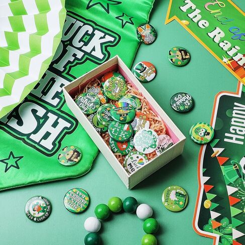 MTLEE 60 Pieces St Patrick's Day Buttons Shamrock Irish Badge Decorations Novelty Jewelry Pins for Hats and Shirts Saint Patricks Day Accessories Kids Party Decorations, 20 Styles in Saudi Arabia