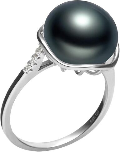 Kalina Black 11-12mm AAA Quality Freshwater 925 Sterling Silver Cultured Pearl Ring For Women in Saudi Arabia