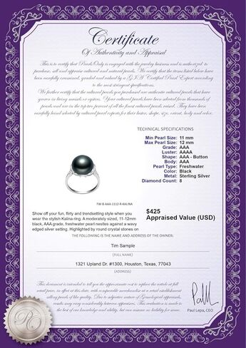 Kalina Black 11-12mm AAA Quality Freshwater 925 Sterling Silver Cultured Pearl Ring For Women in Saudi Arabia