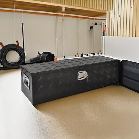 20 Inch Tool Box Flatbox Truck Car Outdoor Trailer Pickup Underbody Toolbox,RV Storage Organizer,Underbed Tools Organizer W/Lock & Keys, Black Aluminum 5 Bar Tread(20''X12''X9.5'') in Saudi Arabia