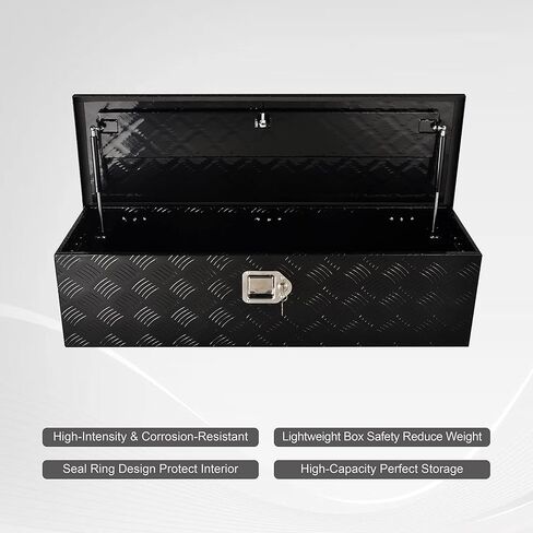20 Inch Tool Box Flatbox Truck Car Outdoor Trailer Pickup Underbody Toolbox,RV Storage Organizer,Underbed Tools Organizer W/Lock & Keys, Black Aluminum 5 Bar Tread(20''X12''X9.5'') in Saudi Arabia
