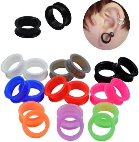 1 PAIR (2pcs) CLEAR SILICONE FLAT FLARE TUNNELS Double Flare Gauges Thin Soft Flexible Flesh Plugs 1024 in Saudi Arabia