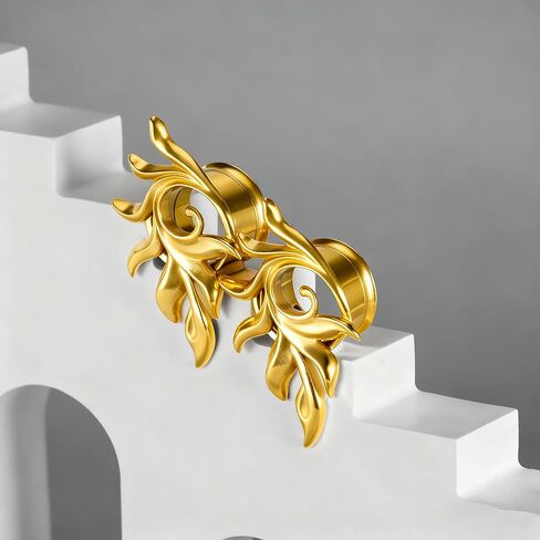 DOEARKO 2 Pcs Stainless Steel Ear Gauges Feather Design Ear Tunnels and Plugs Screw Back Double Flared Expanders for Stretched Ears Body Jewelry for Men & Women in Kuwait